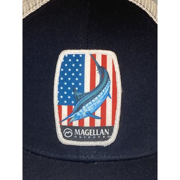 Magellan Marlin Fish USA American Flag Patch SnapBack Hat Cap Blue Fishing NWT - Picture 2 of 8